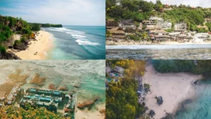 Kolase pantai romantis di Bali untuk honeymoon, termasuk Jimbaran, Padang Padang, dan Balangan.