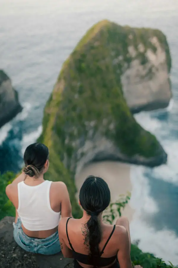 Dua wisatawan menikmati pemandangan tebing T-Rex.