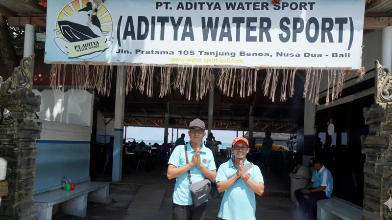 Lokasi redeem voucher: Aditya Water Sport Tanjung Benoa (tampak papan nama)