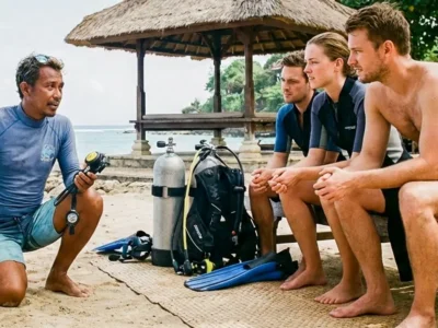 Briefing intro scuba Tanjung Benoa untuk pemula sebelum masuk air