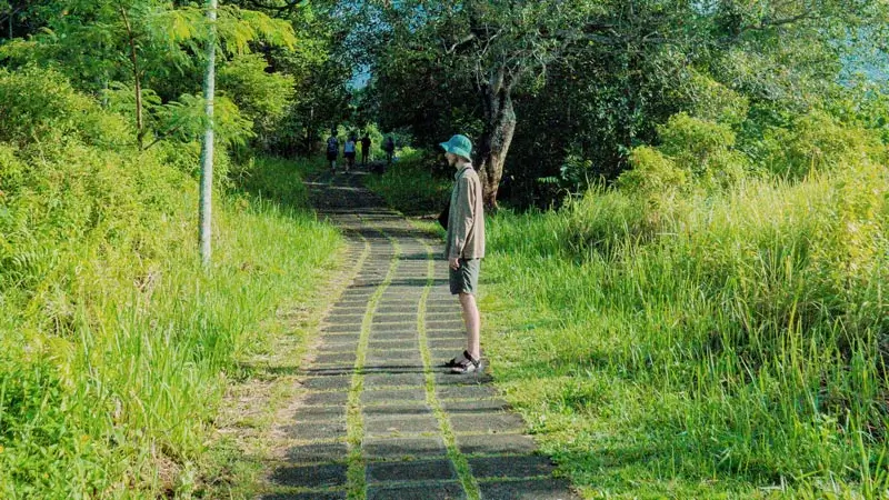 Pengunjung di jalur terbuka Campuhan Ridge Walk saat cuaca cerah