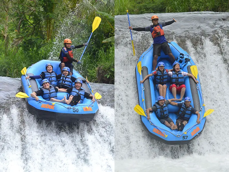 Perahu rafting melewati turunan air di jalur Sobek